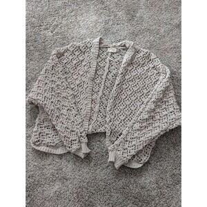 Artelier Nicole Miller Beige Crochet Knit Long Sleeve Cardigan Sweaters‎